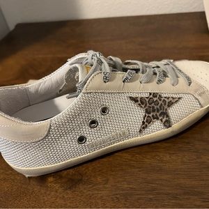 Golden Goose Super Star, Silver Mesh, Leopard Star, Brand new with tags.